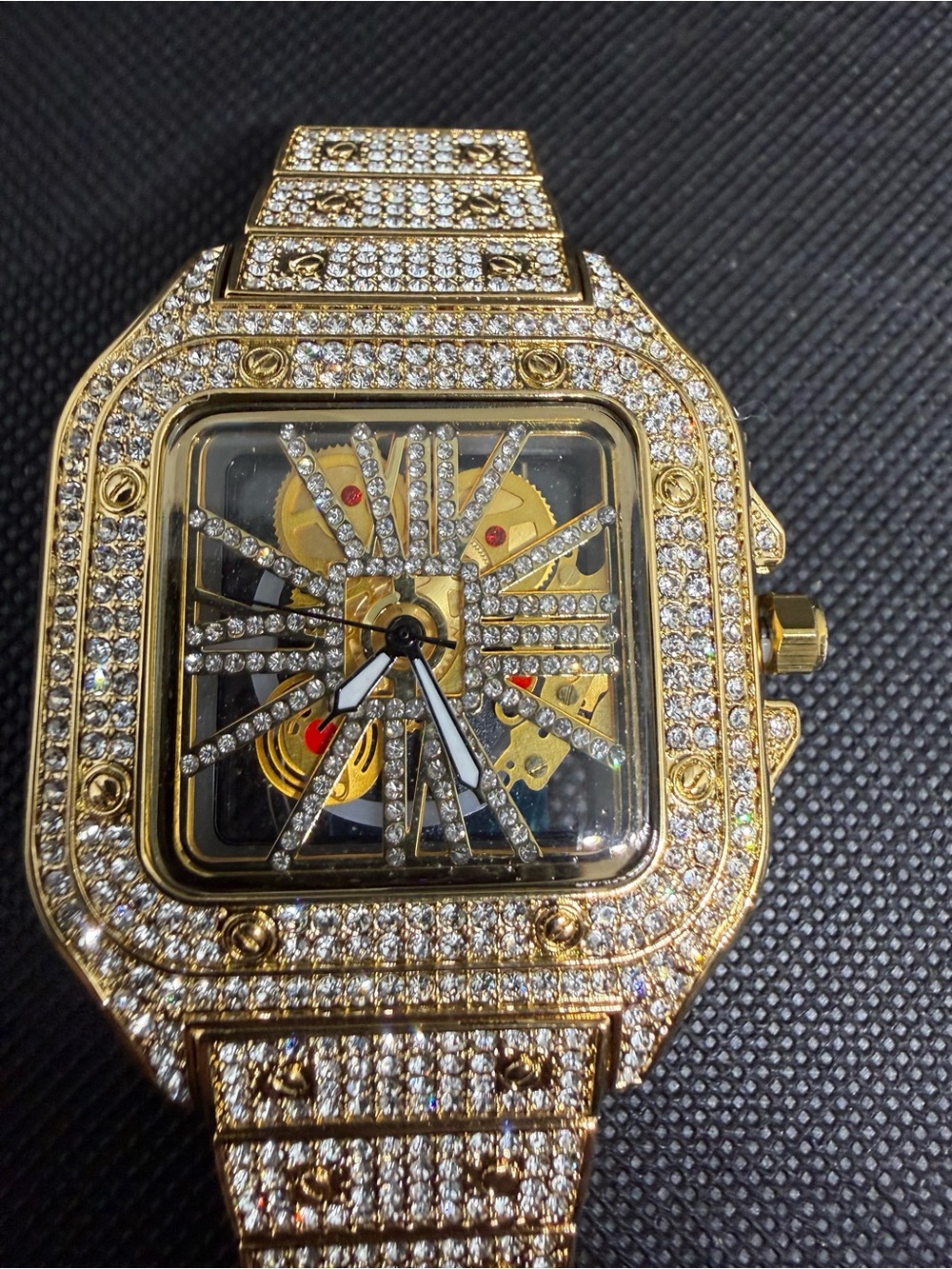 Cartice Gold Crystal-Accented Men's Skeleton Watch